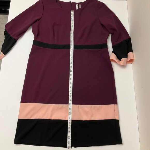 NY Collection Burgundy Colorblock Bell Sleeve Stretch Womens Large Sheath Dress - Picture 9 of 11